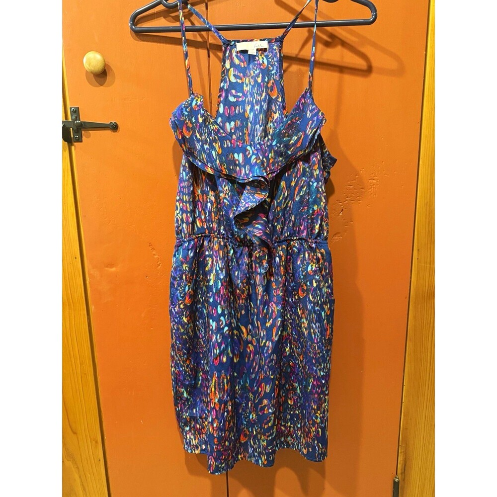 Lush Women's Blue Multicolor Animal Print Halter Ruffle Romper Elastic Waist S